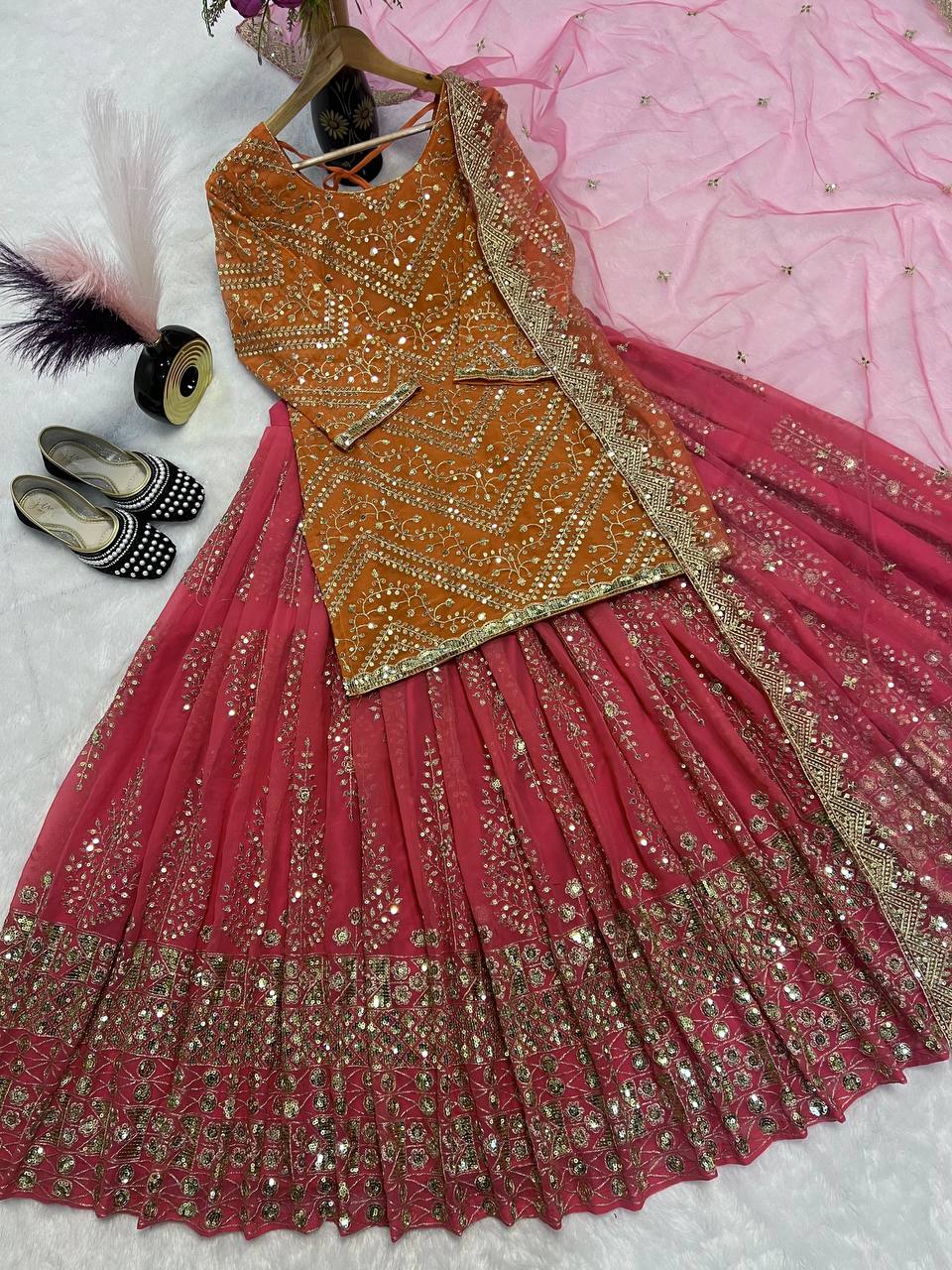 Editorial Tangerine Contrast Lehenga Set